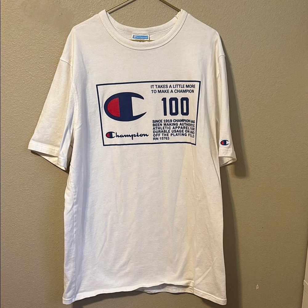 Champion White and Blue Logo Tee